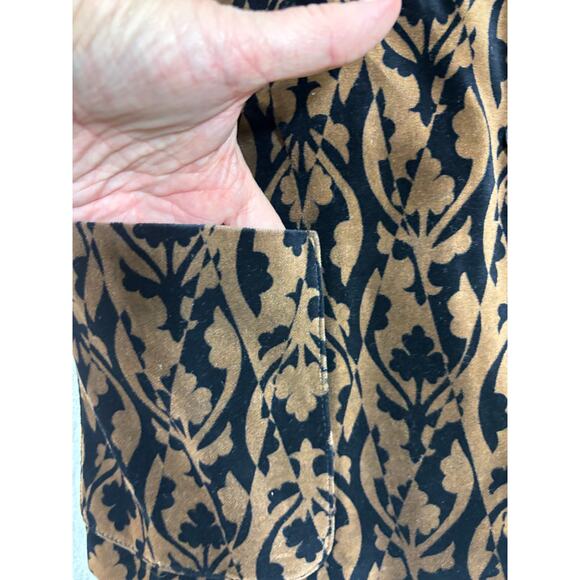 Vintage Velvet Damask Jacket 90s USA Made Brown Black Flocked Frog Closure SZ 14 - Picture 5 of 9